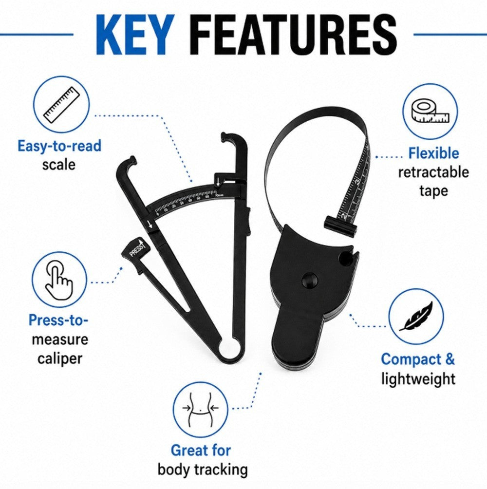 2-Pack Skinfold Body Fat Caliper & Measuring Tape Set BMI Fitness Weight Loss