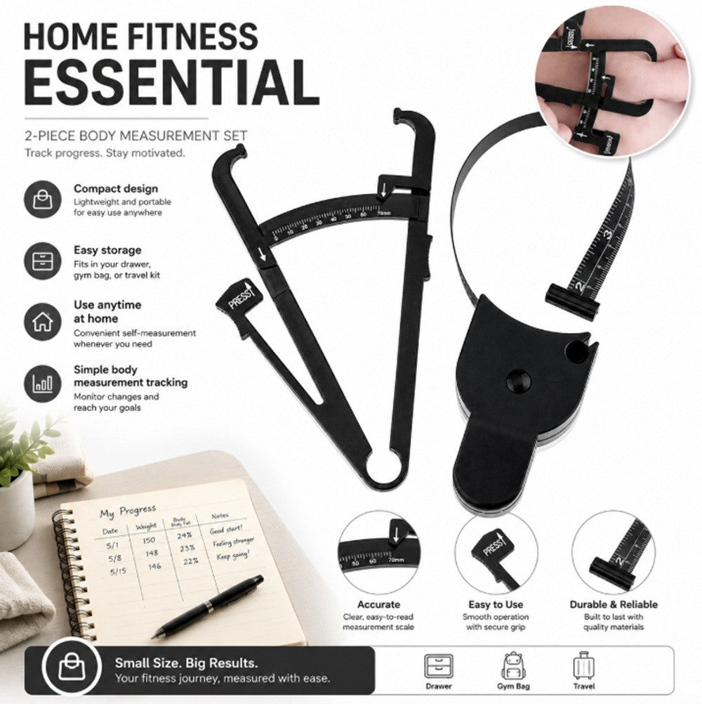 2-Pack Skinfold Body Fat Caliper & Measuring Tape Set BMI Fitness Weight Loss