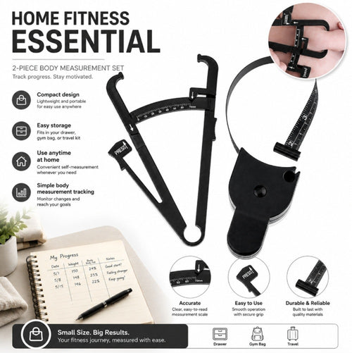2-Pack Skinfold Body Fat Caliper & Measuring Tape Set BMI Fitness Weight Loss