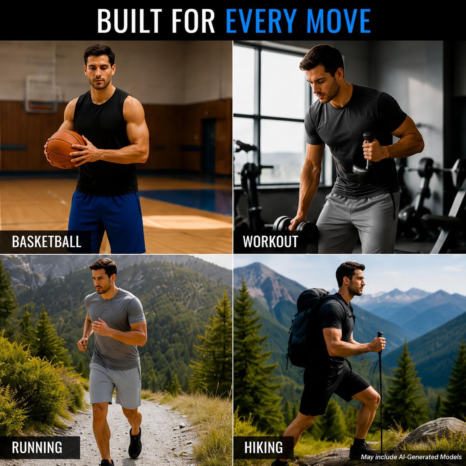Mens Athletic Shorts 4 Pack Workout & Basketball Shorts