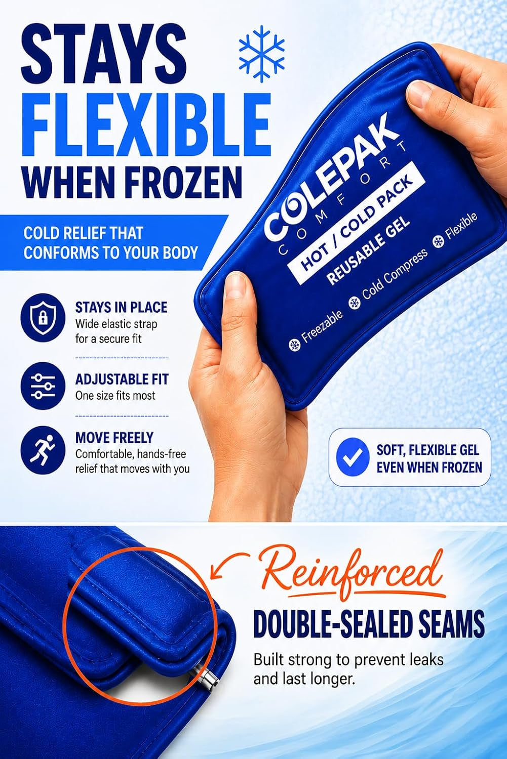 Hot & Cold Ice Packs for Injuries Reusable Gel (4 Pc Set) for Pain Relief, Joint Muscle Soreness Swelling for Knees Back Shoulder Foot
