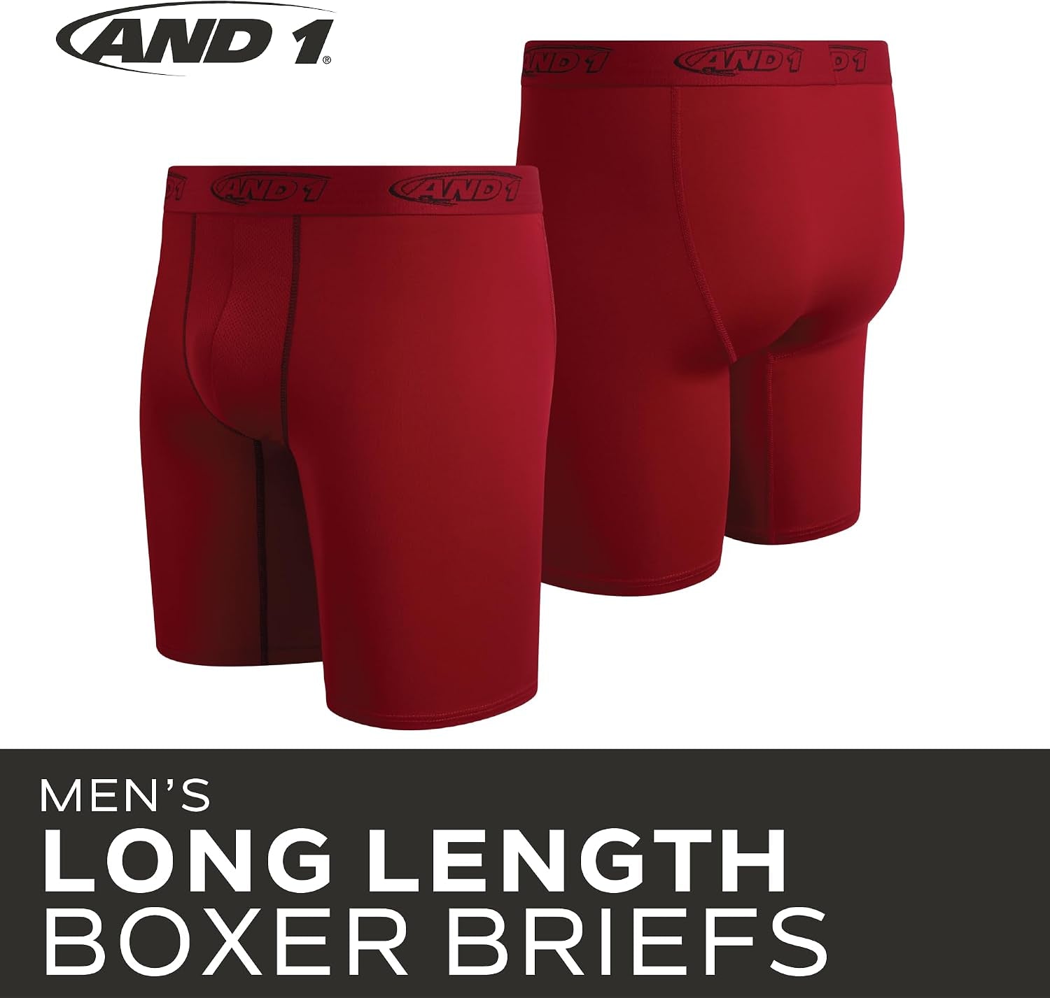Mens Boxer Briefs - 5 Pack Long Leg, 9" Inseam, Contour Pouch
