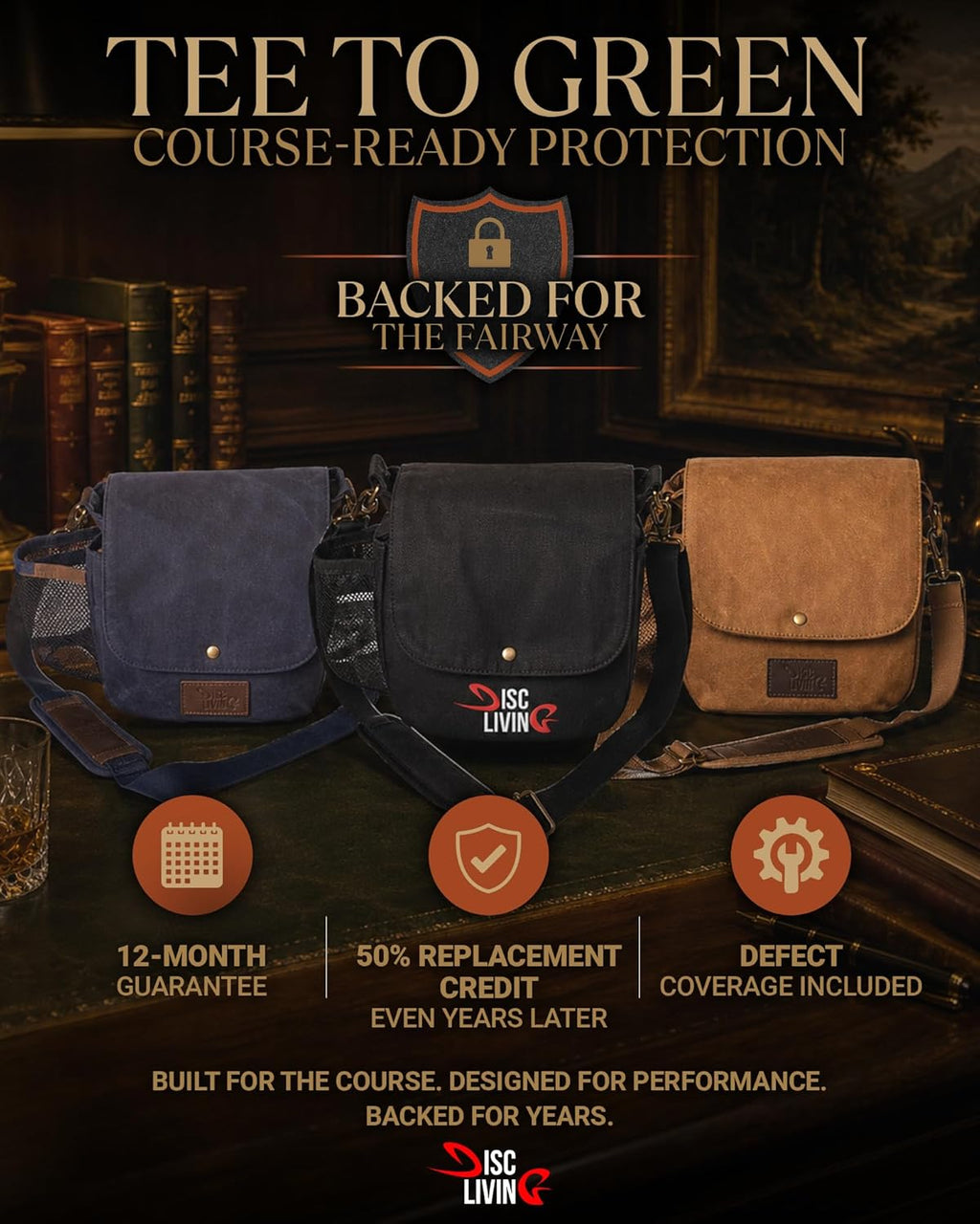 Disc Golf Bag | Frisbee Golf Bag | Easy to Carry | Lightweight Fits up to 10 Discs | 16 Oz Waxed Canvas Sturdy Design | Belt Loop | Double Button Design | Bottle Holder