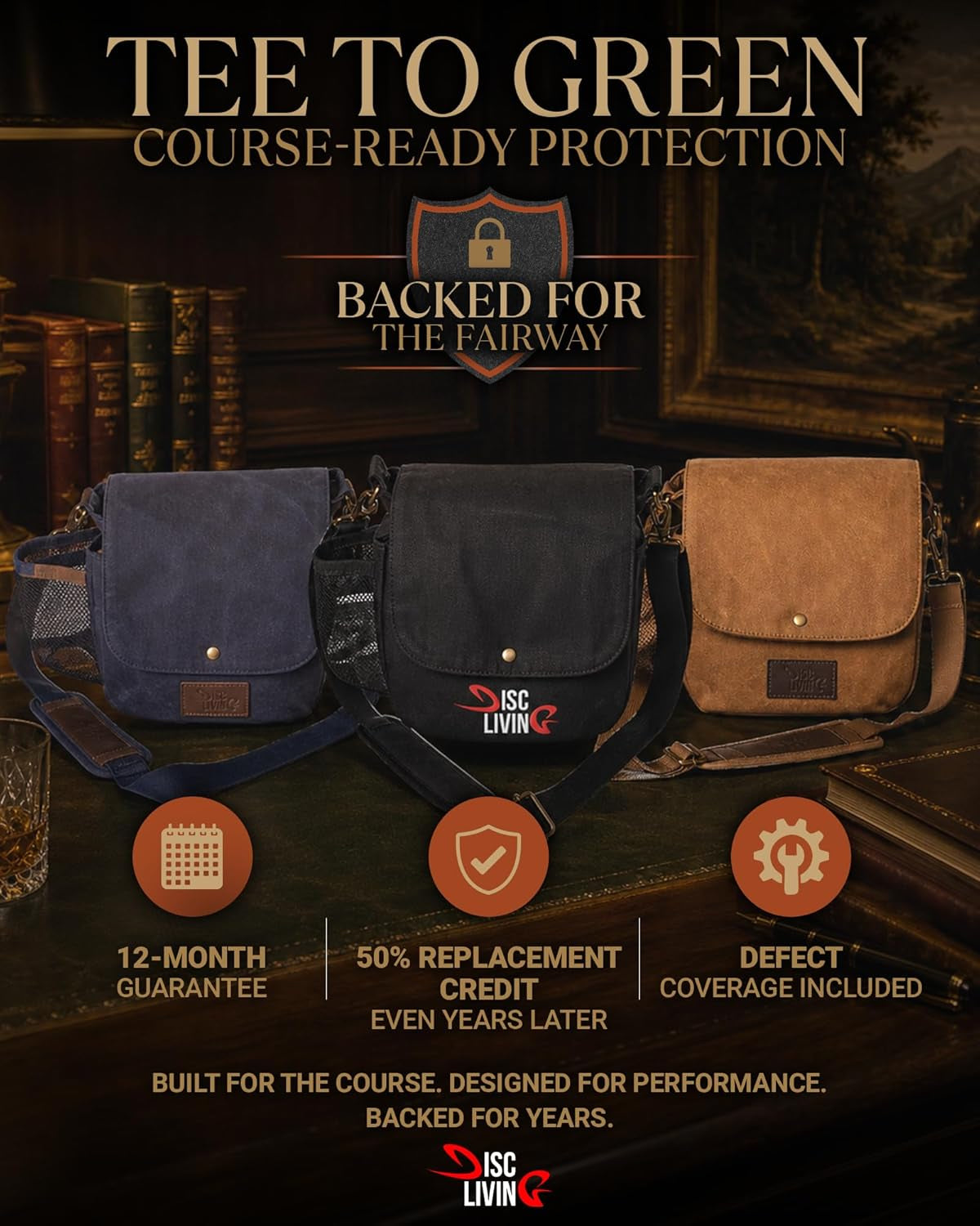 Disc Golf Bag | Frisbee Golf Bag | Easy to Carry | Lightweight Fits up to 10 Discs | 16 Oz Waxed Canvas Sturdy Design | Belt Loop | Double Button Design | Bottle Holder
