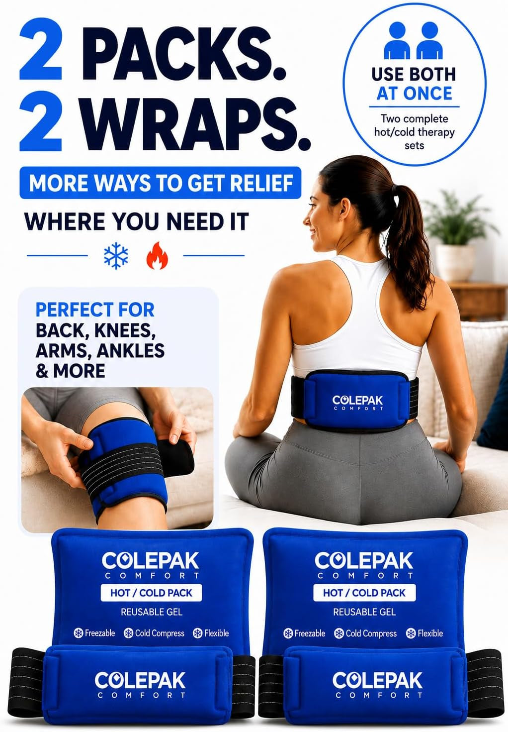 Hot & Cold Ice Packs for Injuries Reusable Gel (4 Pc Set) for Pain Relief, Joint Muscle Soreness Swelling for Knees Back Shoulder Foot