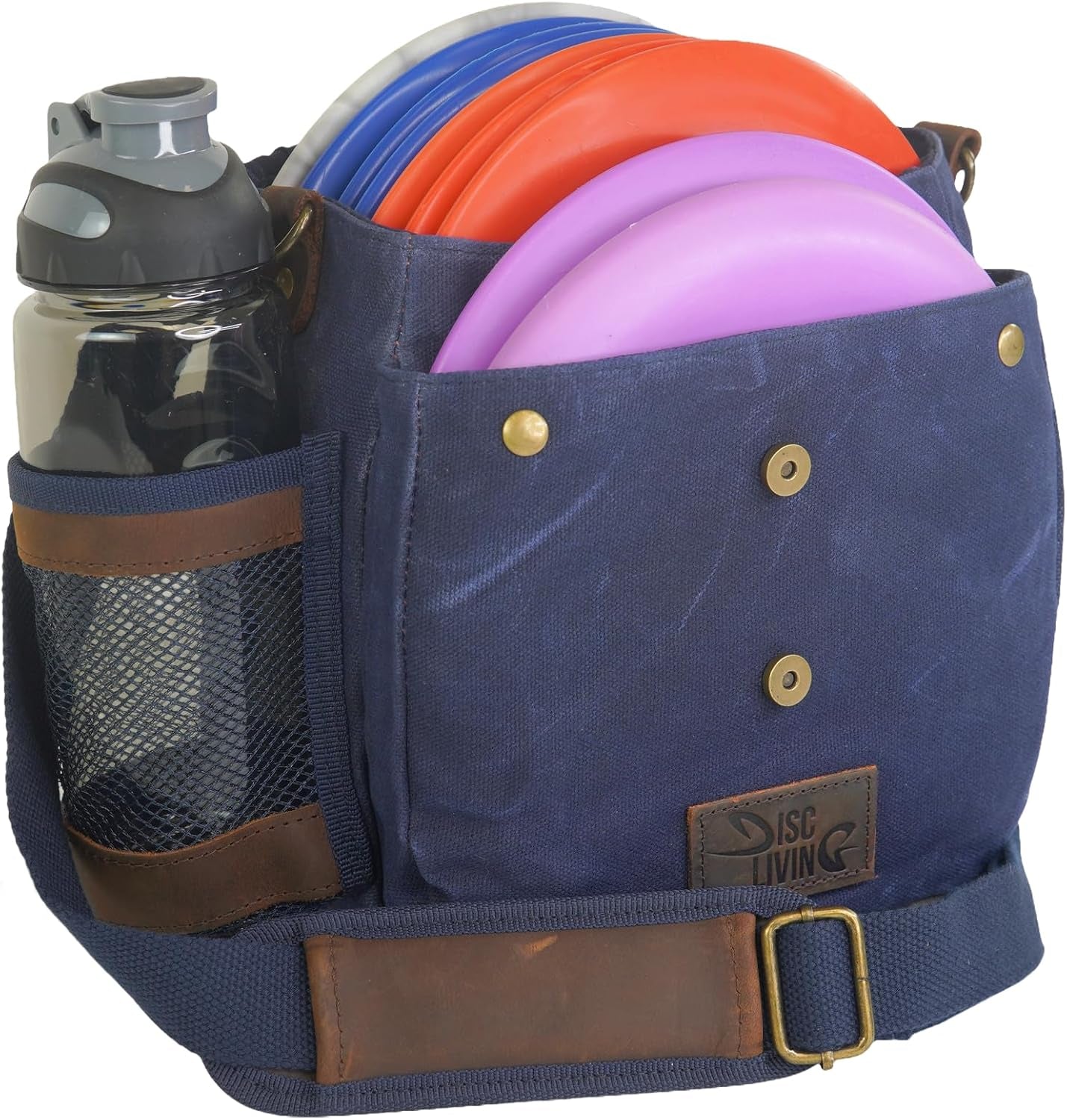 Disc Golf Bag | Frisbee Golf Bag | Easy to Carry | Lightweight Fits up to 10 Discs | 16 Oz Waxed Canvas Sturdy Design | Belt Loop | Double Button Design | Bottle Holder