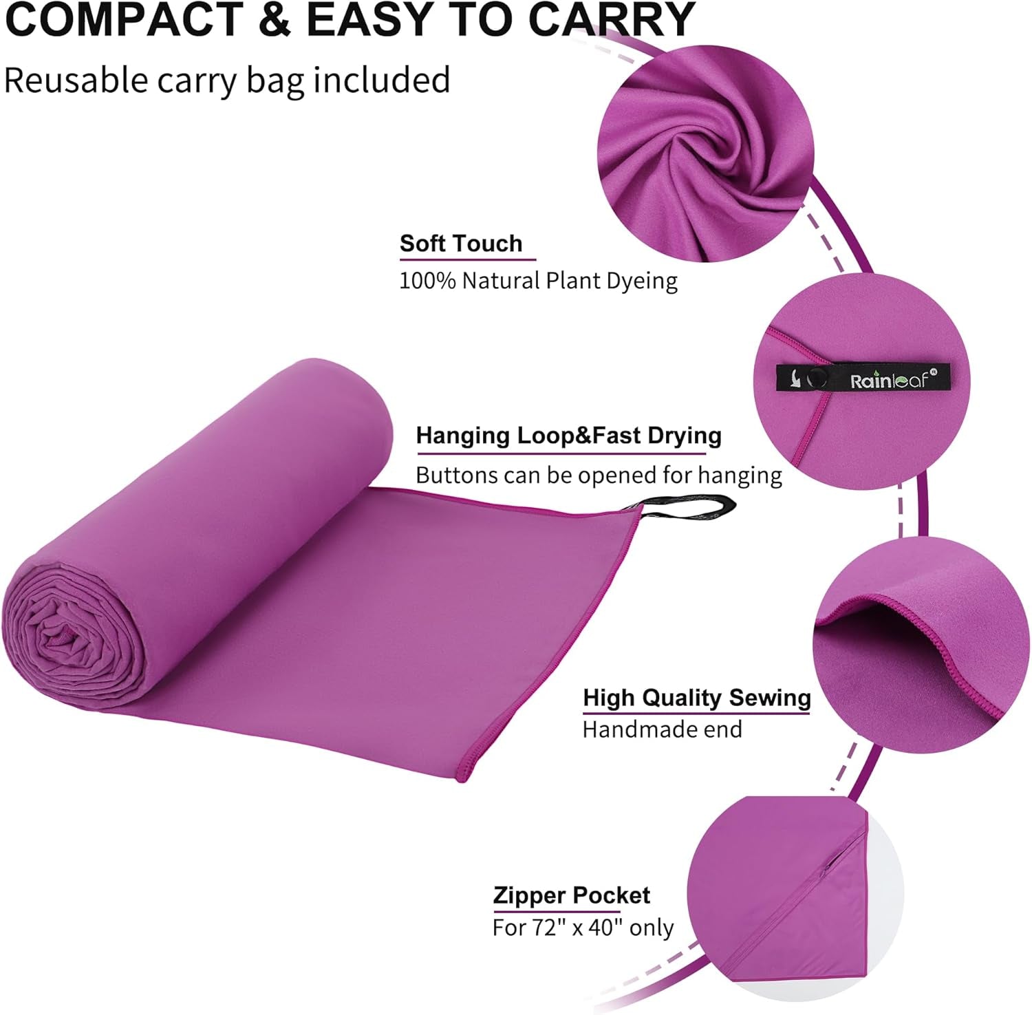 Microfiber Towel Quick Dry Camping & Travel & Gym Towel. Compact