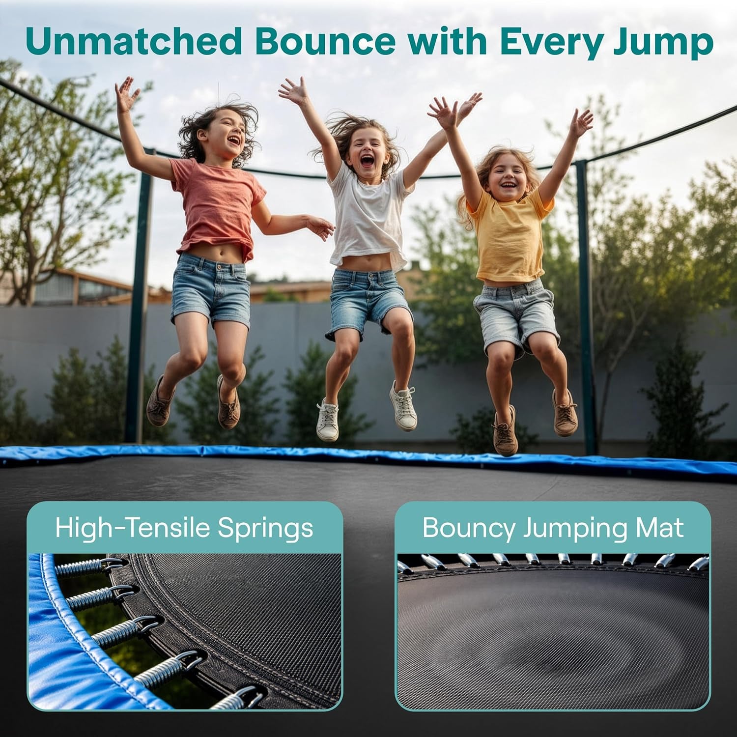 Trampoline Outdoor 8FT 10FT 12FT 14FT with Enclosure Net, Ladder and Anti-Rust Coating - ASTM Approved Recreational Trampolines - Heavy Duty Yard Trampolines for Kids and Adults