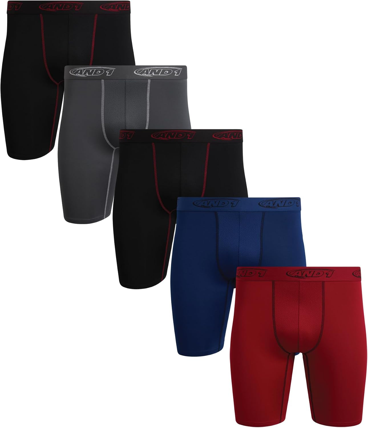 Mens Boxer Briefs - 5 Pack Long Leg, 9" Inseam, Contour Pouch