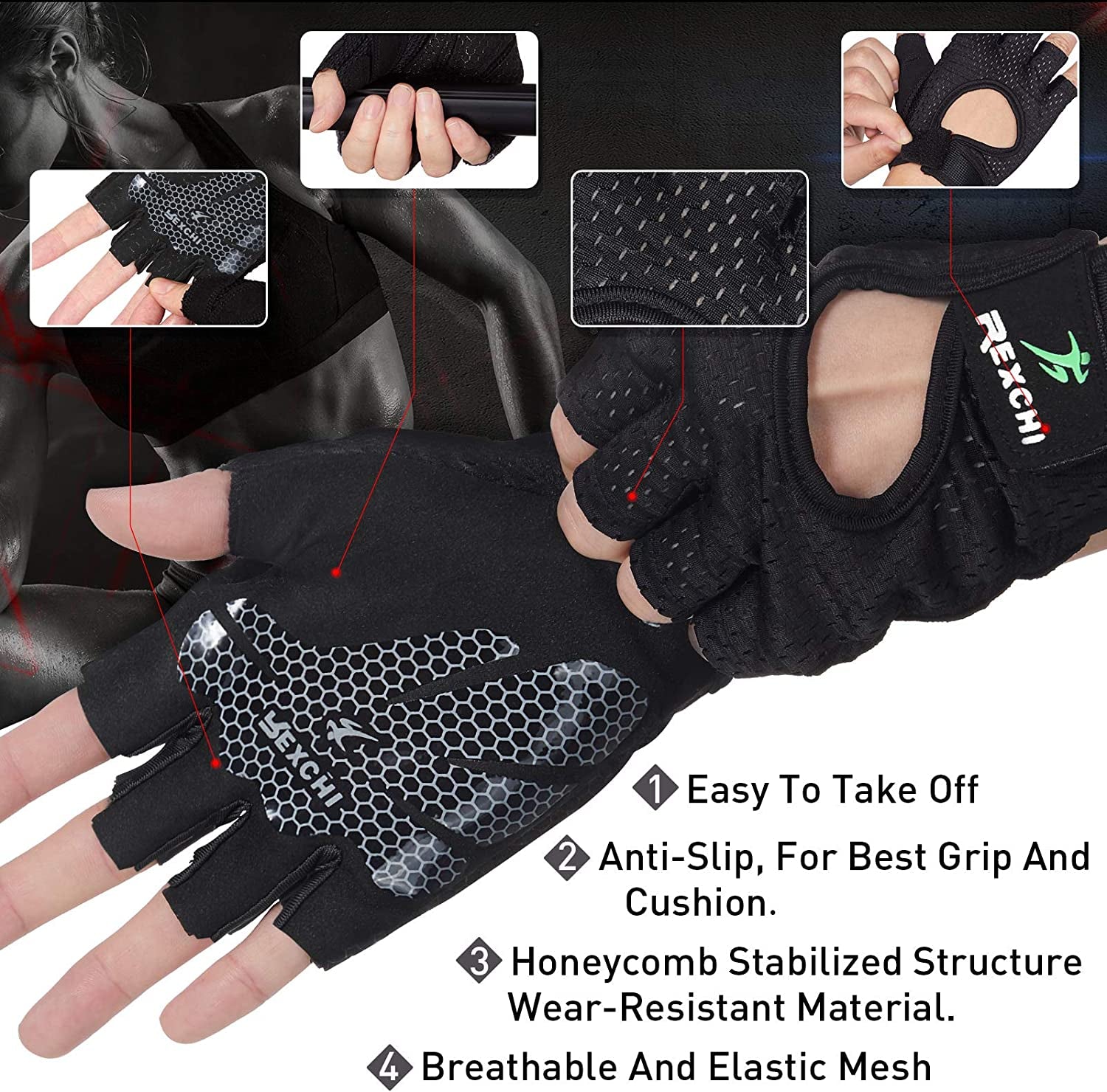 2 Pairs Workout Gloves Adjustable Weight Lifting Gym Exercise Training Breathable Workout Gloves with Full Palm Protection for Men and Women Fitness, Biking, Pull Up